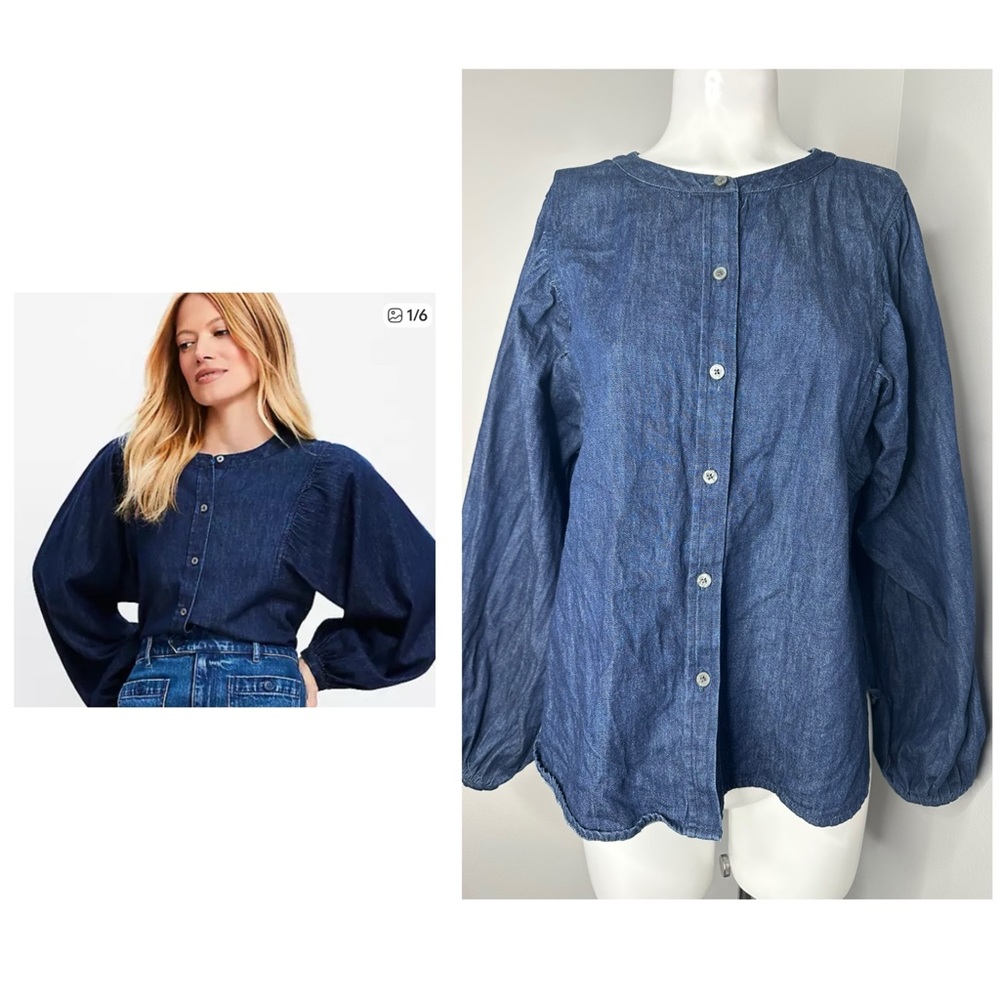 LOFT blue denim Button-Down Blouse- PRELOVED- medium